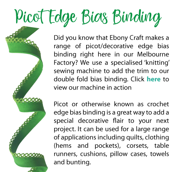 Close-up of picot edge bias binding detail